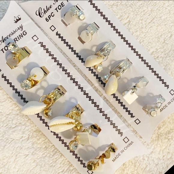 Silver 6-Piece Adjustable Sea Shell Toe Ring Set - Picture 11 of 11